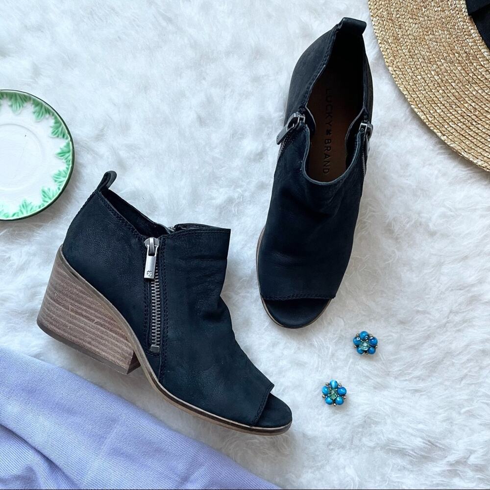 Lucky Brand Leather Peep Toe Booties  Size 6.5